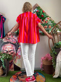 Blouse à rayures fushia/orange