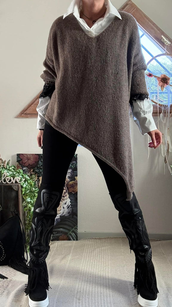 Pull Asymétrique taupe