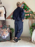 Pantalon City marine ceinture tressée du 38 au 46