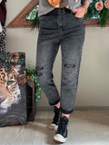Jeans gris délavé effet Strass avec ceinture du 38 au 48
