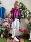 Blouse à rayures vert foncé/fushia
