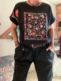 Tee-shirt noir imprimé floral du 36 au 44