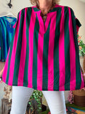 Blouse à rayures vert foncé/fushia
