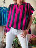 Blouse à rayures vert foncé/fushia
