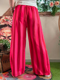 Pantalon à rayures rouge/fushia avec ceinture