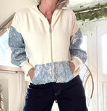 Gilet bleu jeans blanc