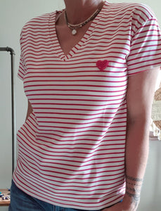 Tee-shirt rayures rose Coeur