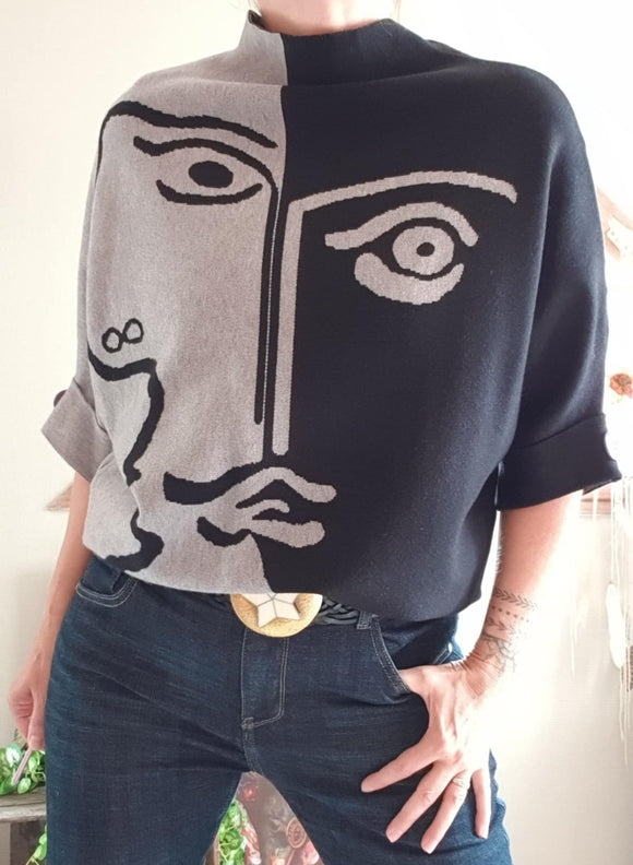 Pull Rostro gris/noir