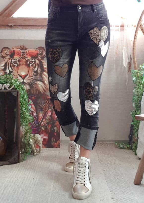 Jeans Coeur noir délavé