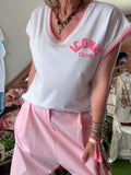 Tee-shirt Iconic blanc écriture rose