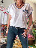 Tee-shirt Iconic blanc écriture bleu jeans