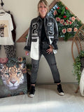 Veste Style Varsity en jeans denim gris délavé du 38 au 48