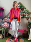 Blouse à rayures fushia/orange