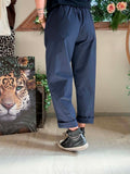 Pantalon City marine ceinture tressée du 38 au 46