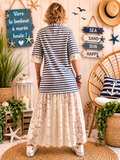 Robe Longue Marinière Dentelle  Marine