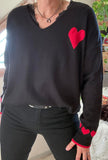 Pull noir Coeur rouge