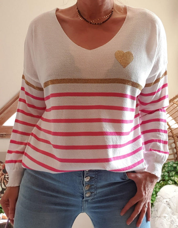 Pull rayures rose/fushia ❤️