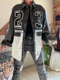Veste Style Varsity en jeans denim gris délavé du 38 au 48