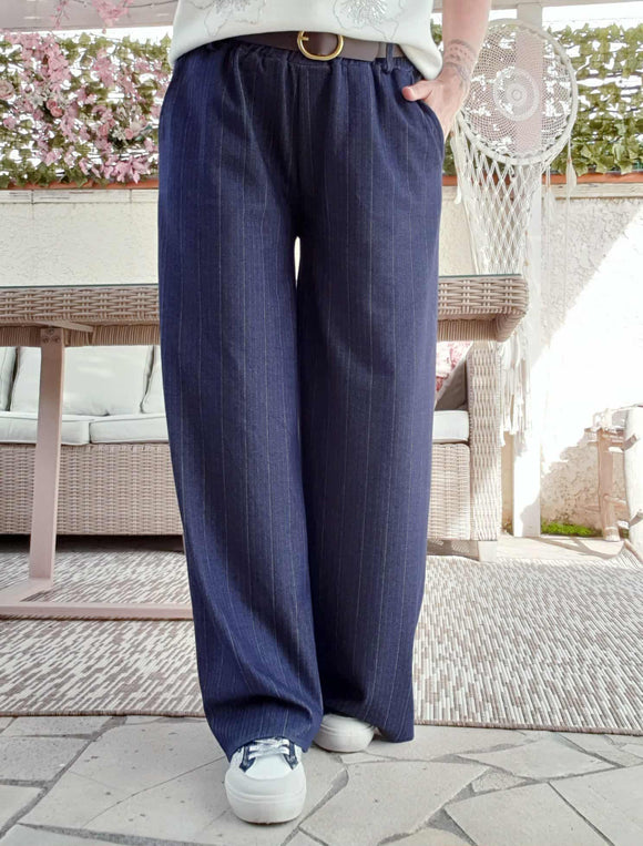 Pantalon Joanna bleu brut avec ceinture
