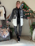 Veste Style Varsity en jeans denim gris délavé du 38 au 48