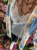 Gilet Crochet Amandine marron/bleu/beige