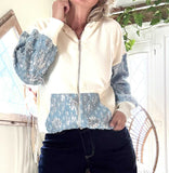 Gilet bleu jeans blanc