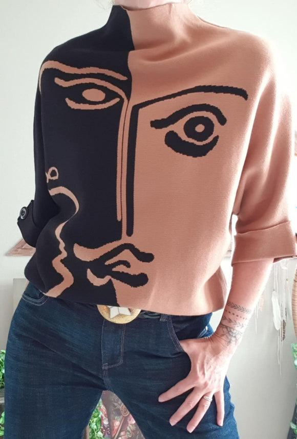 Pull Rostro camel/noir
