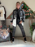 Veste Style Varsity en jeans denim gris délavé du 38 au 48