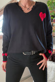Pull noir Coeur rouge