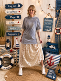 Robe Longue Marinière Dentelle  Marine