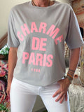 Tee-shirt Charme de Paris gris écriture rose