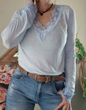 Haut Anais dentelle bleu ciel