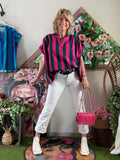 Blouse à rayures vert foncé/fushia