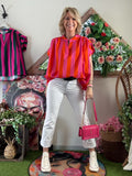Blouse à rayures fushia/orange