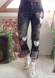 Jeans Coeur noir délavé