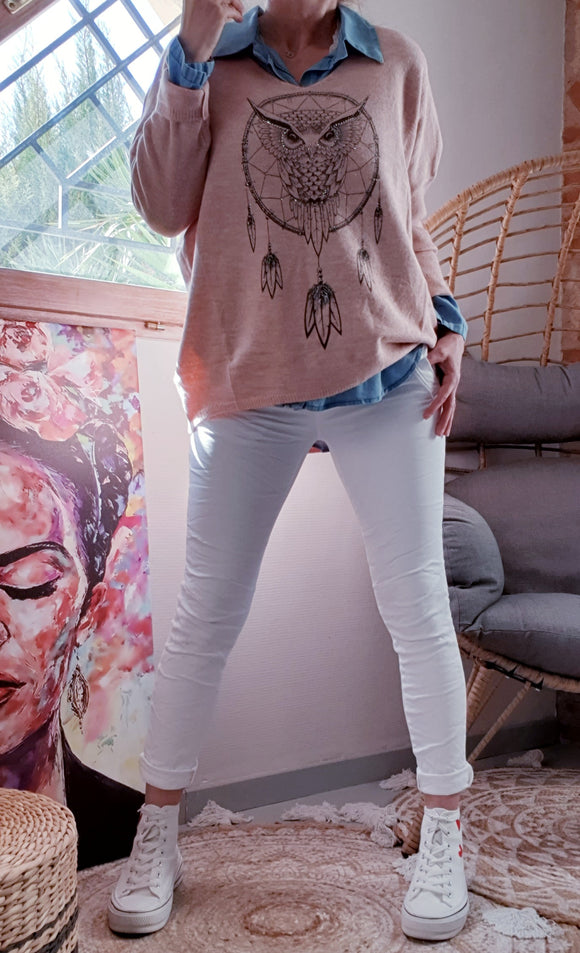 Pull Hiboux rose pâle